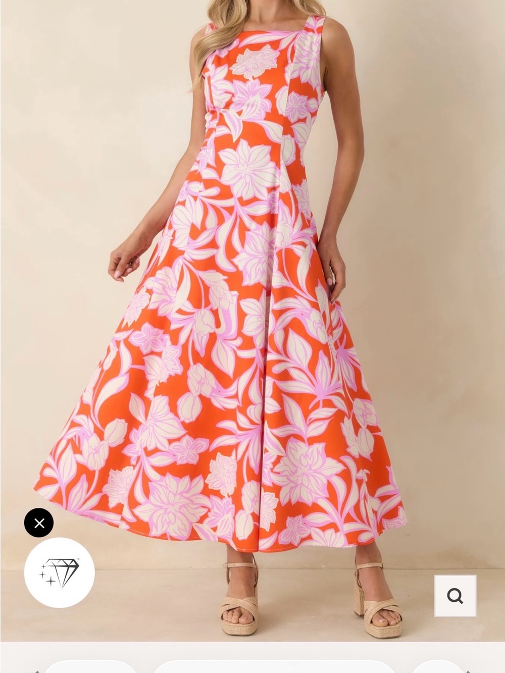 Flying Tomato Orange Maxi Dress with Pink and White Floral Print